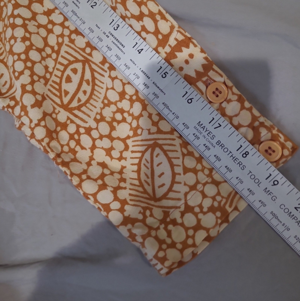 Vintage Starina Women SZ M Marigold floral Midi dress modest button down pockets - Picture 9 of 11
